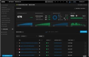 Nightwatch backlink monitoring dashboard for deadcoins.com displaying 678 active backlinks, referring domain diversity, quality breakdown donut chart, new versus lost links, and an itemized backlink list table.