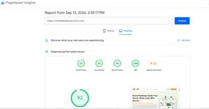 Google PageSpeed Insights Desktop audit report for whitelabelseoservice.com displaying scores of 92 for Performance, 92 for Accessibility, 96 for Best Practices, and 100 for SEO.