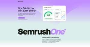 Semrush One promotional graphic highlighting unified traditional SEO, AI search, and GEO capabilities, featuring an interface preview of the Visibility Overview dashboard tracking visibility across LLM platforms.