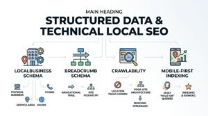 Infographic titled UNDERSTANDING LOCAL LINK BUILDING illustrating three sections: Sponsorship Links (funding sports teams, event stages, and organizations to earn links in exchange), Community Links (partnering with Chambers of Commerce, nonprofit organizations, and local businesses to earn links through partnerships), and Evaluating Link Sources (a balance scale weighing Domain Authority against Geographic Relevance with the guidance to weight both factors).