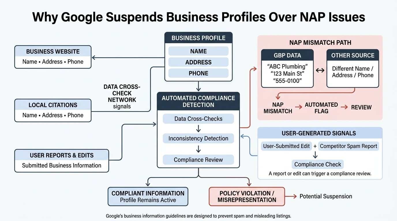 Infographic showing how to change or update a Google Business Profile category, from documenting the current category and selecting the listing to editing, updating, saving, and measuring the impact.