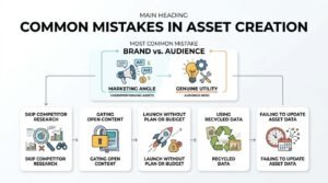 Infographic titled LINKABLE ASSETS: AN OVERVIEW comparing Content-Based Assets (Original Research / Data Studies, Comprehensive Guides, Infographics) with Tool-Based Assets (Free Tools / Calculators, Interactive Content), evaluating each by link potential and primary strategic benefit.