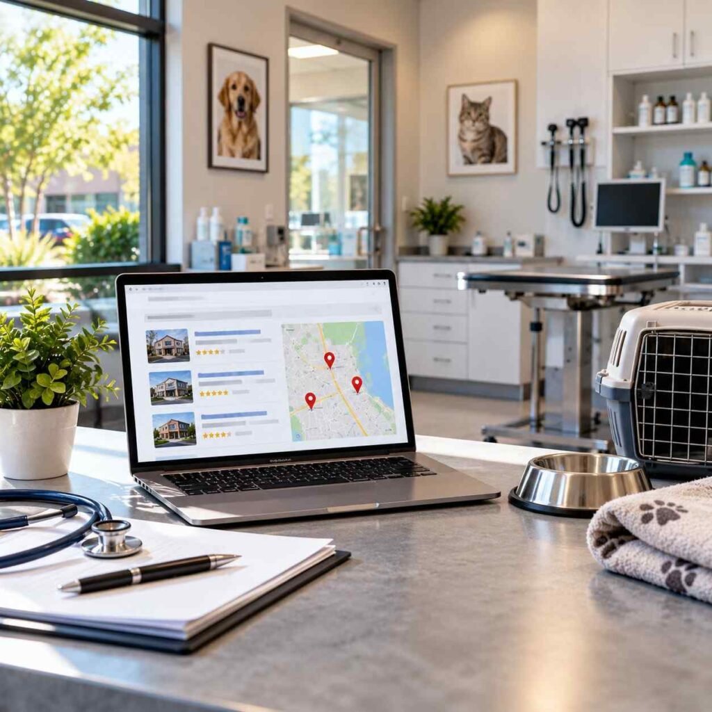 Veterinary clinic SEO workstation with local search rankings