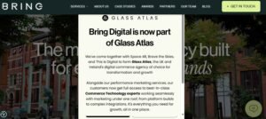 Bring Digital website announcement highlighting merger with Glass Atlas for digital commerce and performance marketing