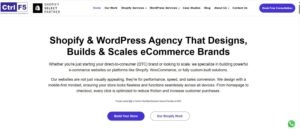 Ctrl F5 website homepage highlighting Shopify Select Partner and WordPress eCommerce design and development services