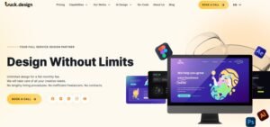 Duck Design homepage featuring unlimited monthly subscription design services and UI/UX portfolio display