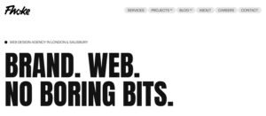 Fhoke web design agency homepage featuring bold branding typography for London and Salisbury studios