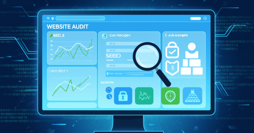 Website technical SEO audit dashboard with performance and crawl metrics