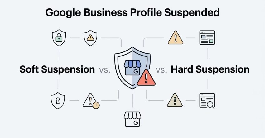 Infographic on Google Business Profile suspension, detailing soft suspension versus hard suspension.